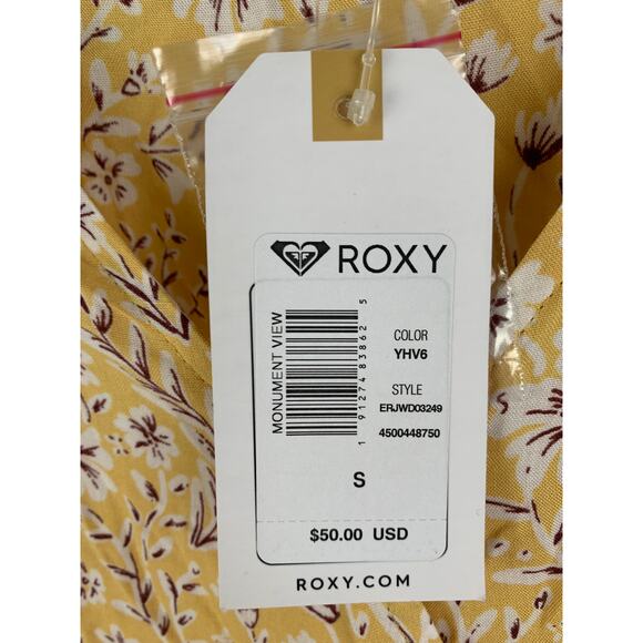Roxy Floral Short Sleeve Wrap Mini Dress Womens Small Yellow New - Picture 11 of 12